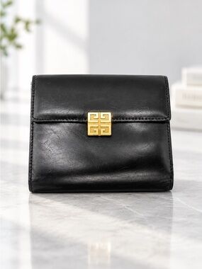 Givenchy G-Logo Bi-Fold Calfskin Black Leather Wallet